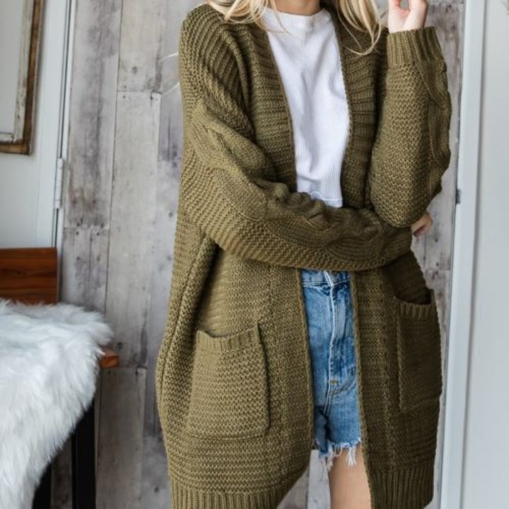 Olive Cable Knit Cardigan